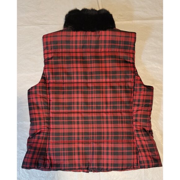 Chaps Red Plaid Womens Vest XL Faux Fur Collar - Picture 2 of 6